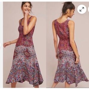 Anthropologie Maeve  Violette Boho Floral Paisley Sleeveless Midi Dress size 2